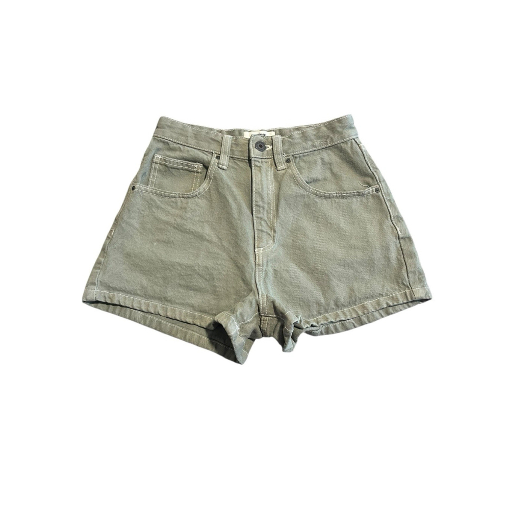Cotton On High Waist Denim Shorts in Light Olive